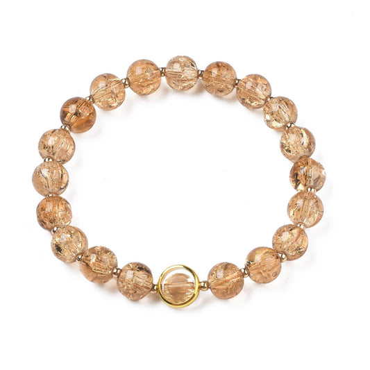 Round Glass Beaded Bracelets With Gold Plated Brass Ring