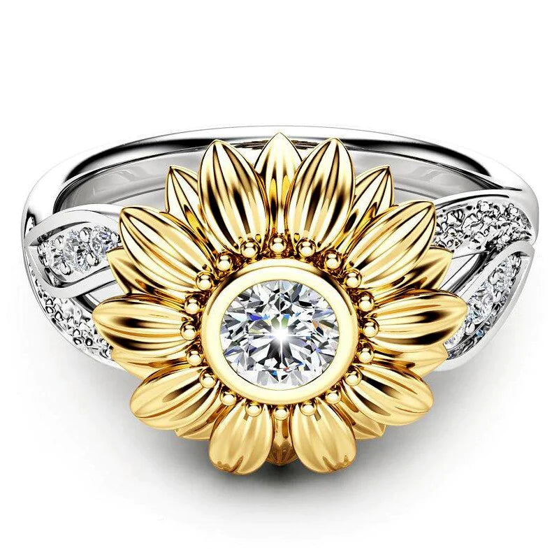 Elegant Sunflower Crystal Ring