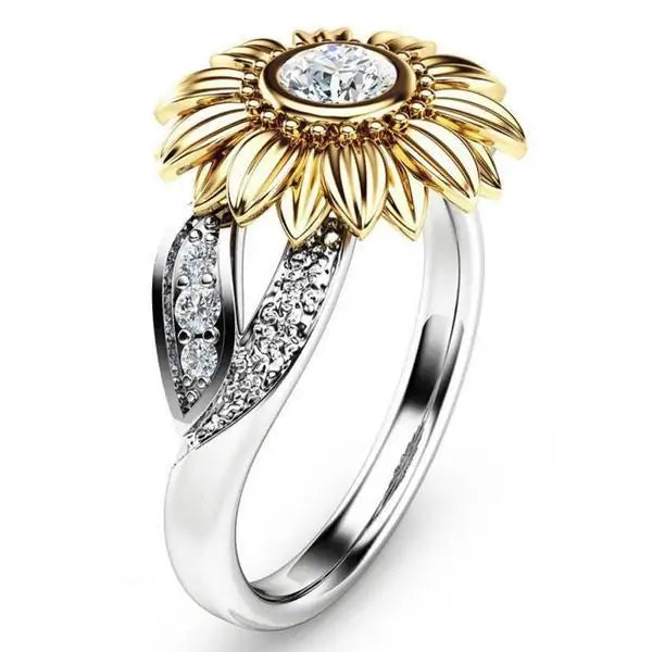 Elegant Sunflower Crystal Ring