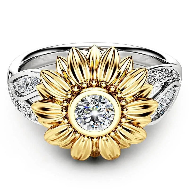 Elegant Sunflower Crystal Ring